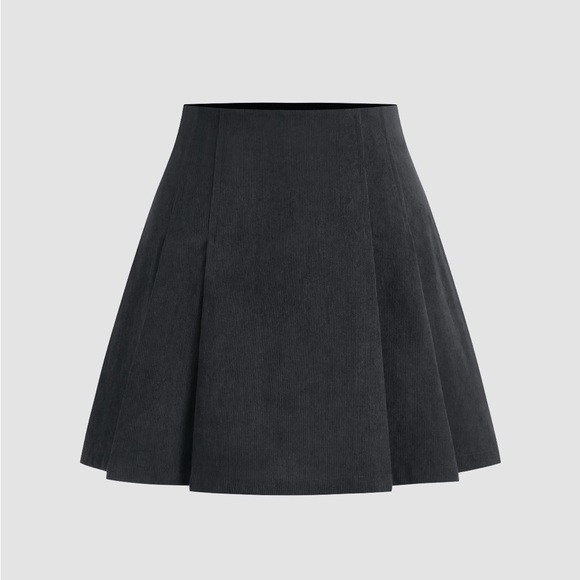 Cider Dresses & Skirts - Charcoal Grey Corduroy Mini Skirt | A-Line | Dark Academia Fall Staple